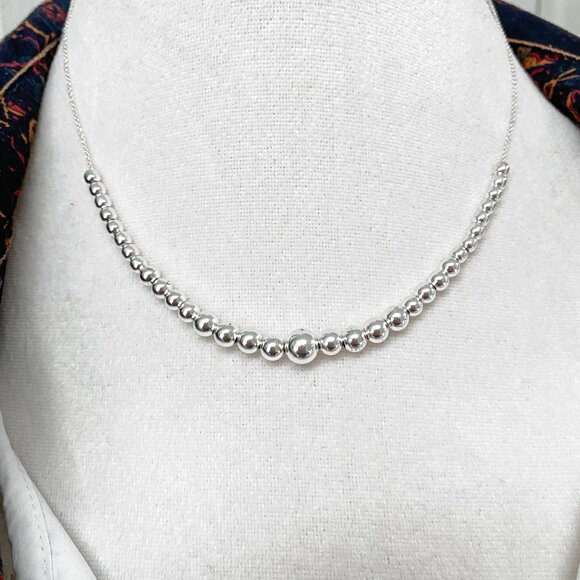 Macy’s - Elegant Silver Beaded Necklace - Picture 1 of 6